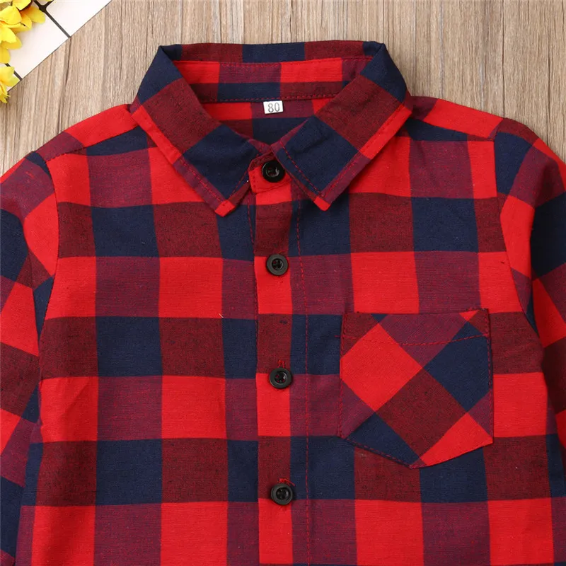 Детский комплект одежды для девочек красная черная клетчатая рубашка топы