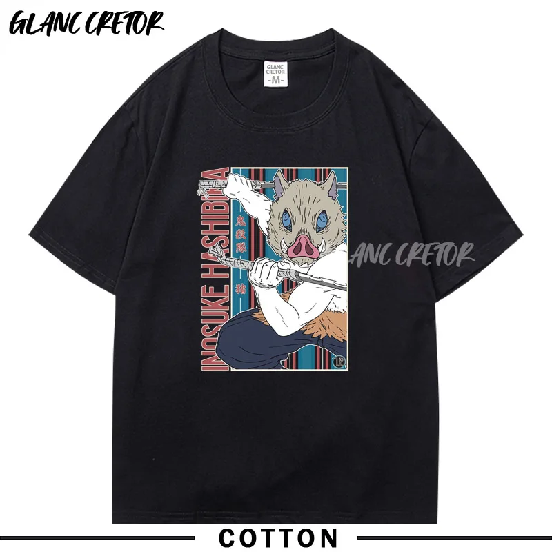 

Мужская летняя футболка Harajuku Kimetsu no Yaiba с японским аниме, Забавный принт, футболка для мальчиков с коротким рукавом и черным топом