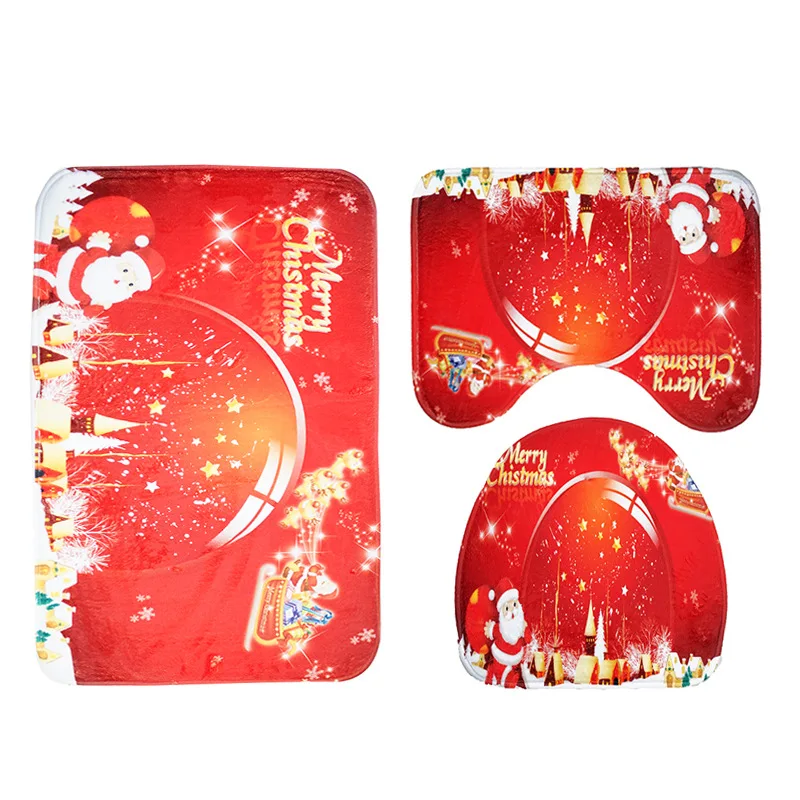 Zeegle 3pcs Christmas Decoration Flannel Toilet Rug Bathroom Carpets Set Absorbent Sponge Bath Mats Washable Foot | Дом и сад