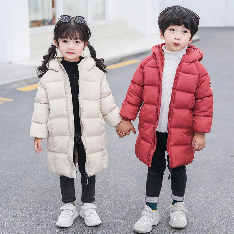 

2020 autumn and winter new children's mid-length down jacket children's long-sleeved hooded windproof and warm down jacket