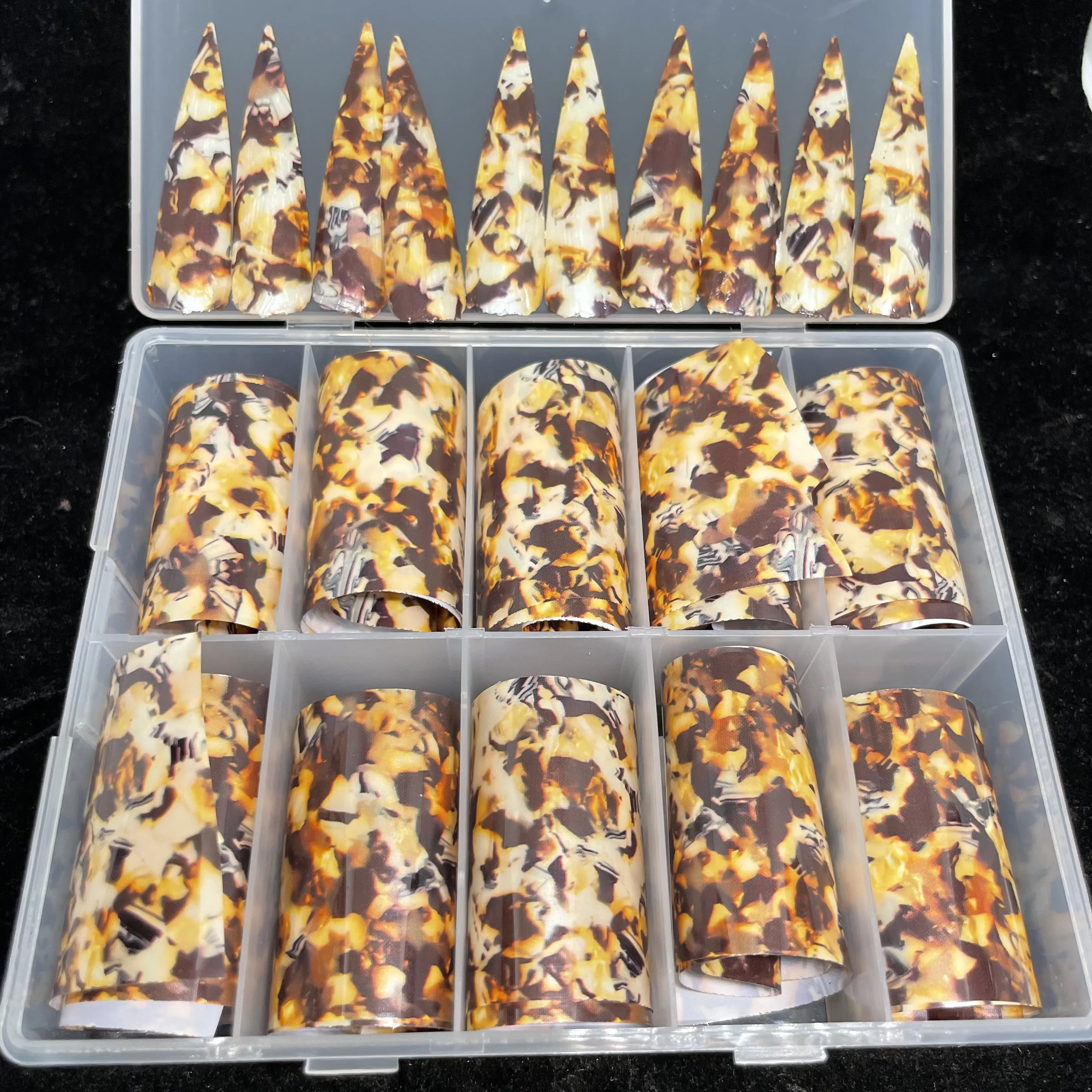 

XueQun 4*100cm Yellow Amber Nail Foil DIY Tortoiseshell Fashion Pop Manicure Decoration Art Transfer Paper