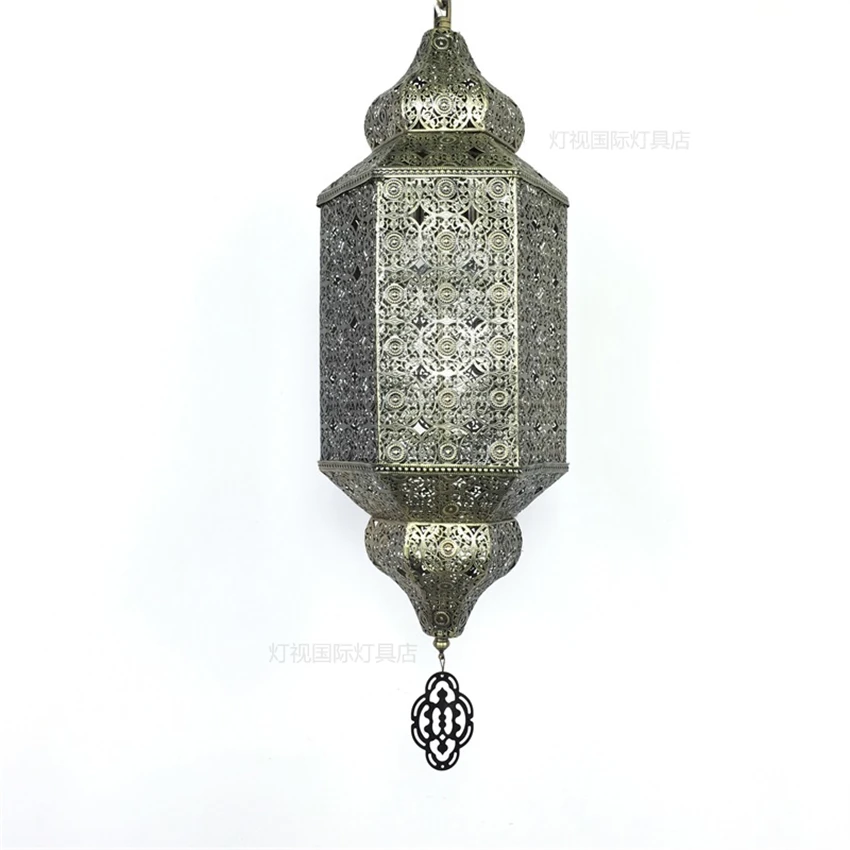 

Vintage Southeast Asian metal lantern pendant lights bedroom restaurant cafe hotel bar House Moroccan hollow carved hanging lamp