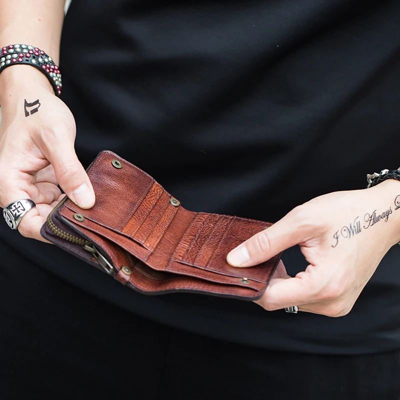 Real Cowhide High Quality Mens Wallets Bifold Money Cash Purse Tanned Vintage Classic Men's Wallet Leather ID Credit Card Holder | Багаж и