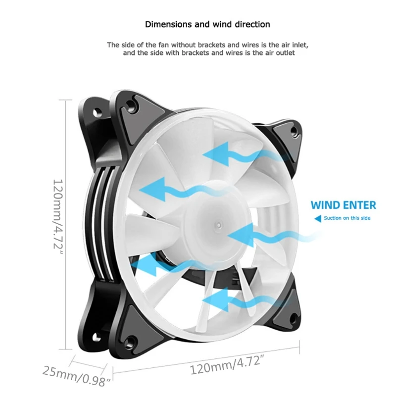 

COOLMOON 12cm Silent Chassis Cooling Fan 5 Colors LED Lighting Large 4Pin Heatsink Radiator for Desktop PC Case