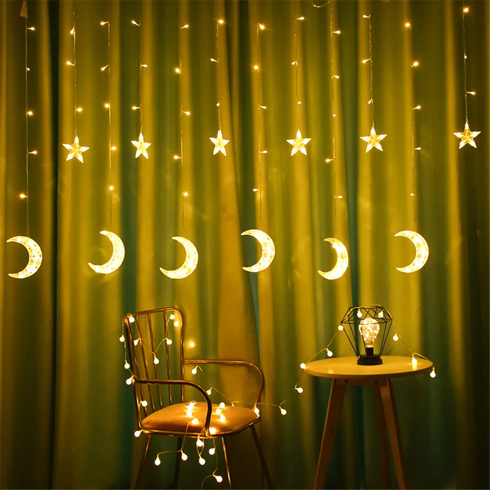 

2.5M LED Fairy Curtain string Light Moon Star Pentagram Garland Lamp Ramadan decoration lights for Christmas Party Wedding