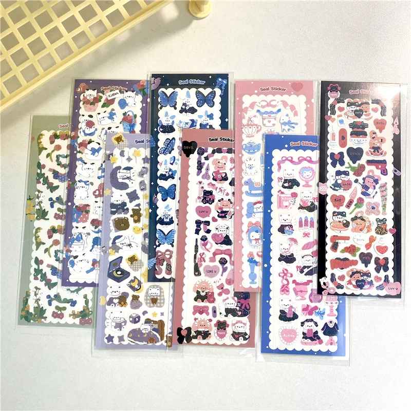 

Korean Ins Cute Cartoon Animal Laser Sticker Idol Card Deco Scrapbooking Halloween Gift Decoration Kawaii Stationery Stickers
