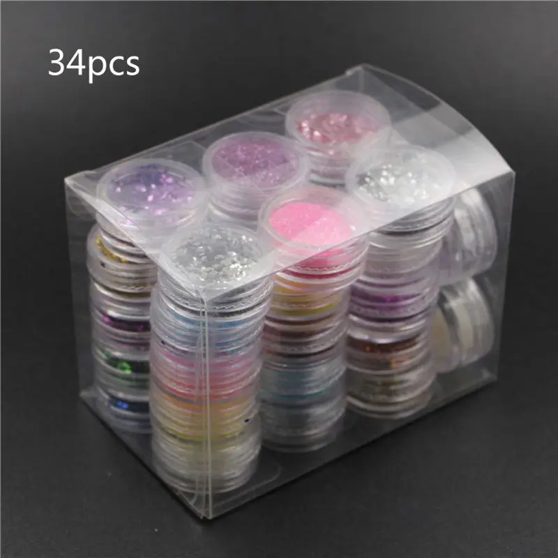 

34 Mixed Colors Resin Casting Mold Glitters Sequains Pigment Large Kit Makeup Jewelry Fillings Nail Art Jewelry Making