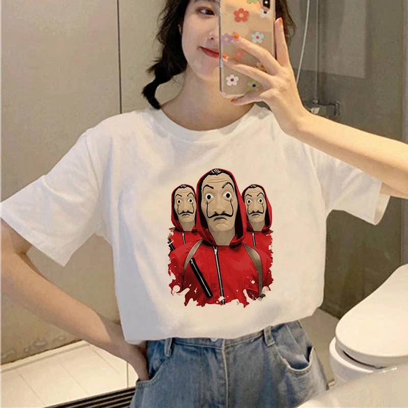 

Women Vogue Casual Dali Mask Casa De Papel T-shirt Summer The House of Paper TShirt Top women Fashion Soft Casual White T shirt