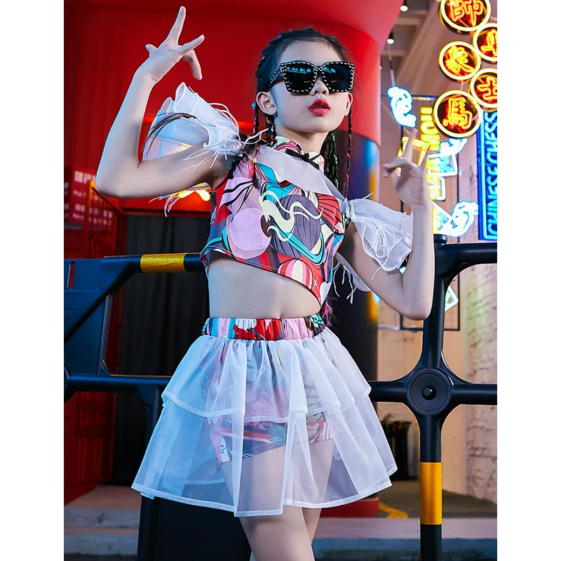 Детский костюм для джазовых представлений и танцев короткий топ газовая юбка