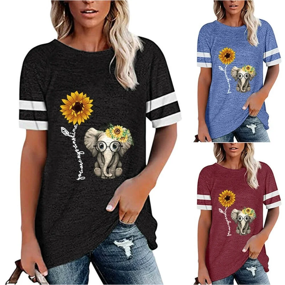

Women Ladies Printed Short Sleeve T-shirt Blouse Summer Casual Loose Tee Tops