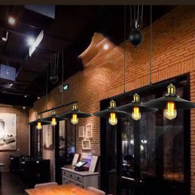 Lifting Droplight American Style Retro Personality Industrial Restaurant Ceiling Milk Tea Shop Creative Pulley Rope Tieyi Lamp | Лампы и