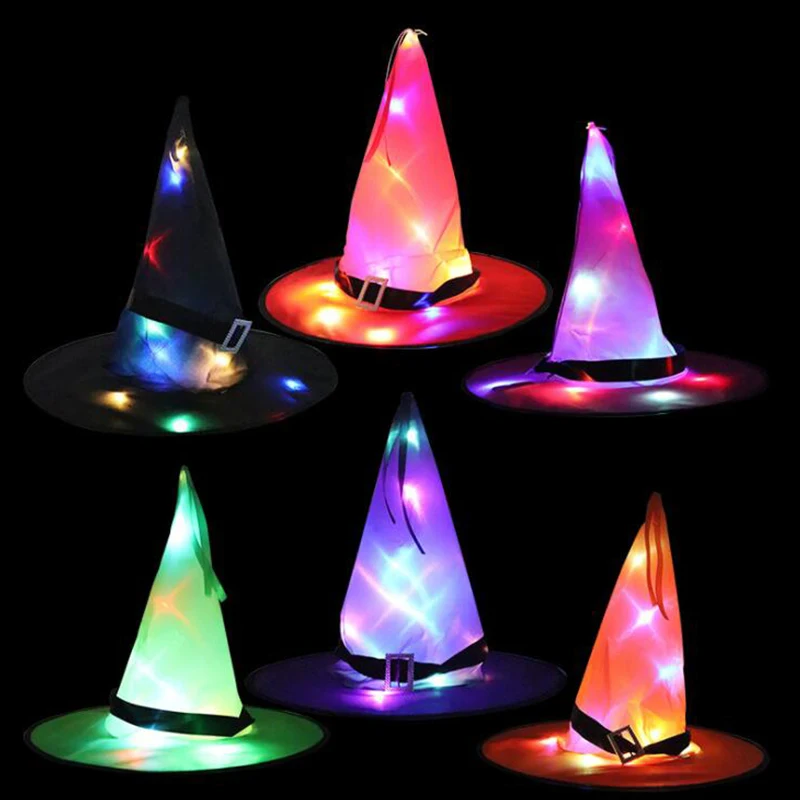 

Halloween Hats Masquerade Decoration Props LED Glowing Witch Cap Magician headgear Holiday Party Wizard Hats