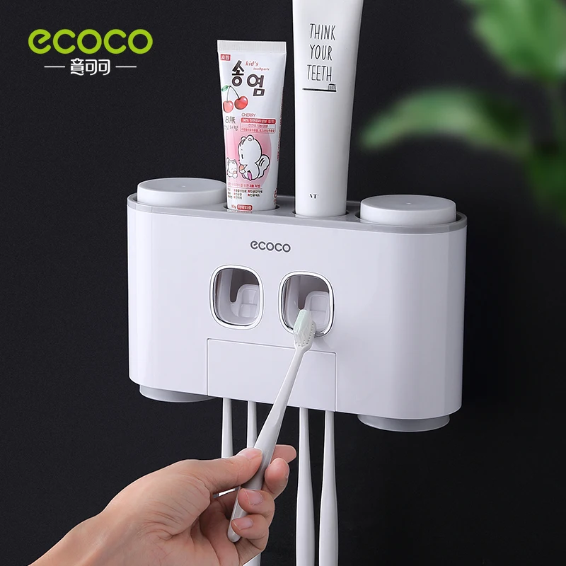 ecoco toothbrush holder auto squeezing toothpaste dispenser wall mount toothbrush toothpaste cup storage bathroom accessories free global shipping