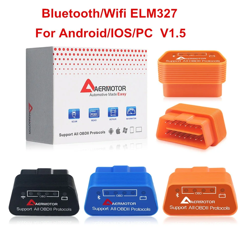 Оригинальный диагностический сканер Aermotor Wifi ELM327 V1.5 Bluetooth 4 0 ELM 327 1 5 OBD2 работает с