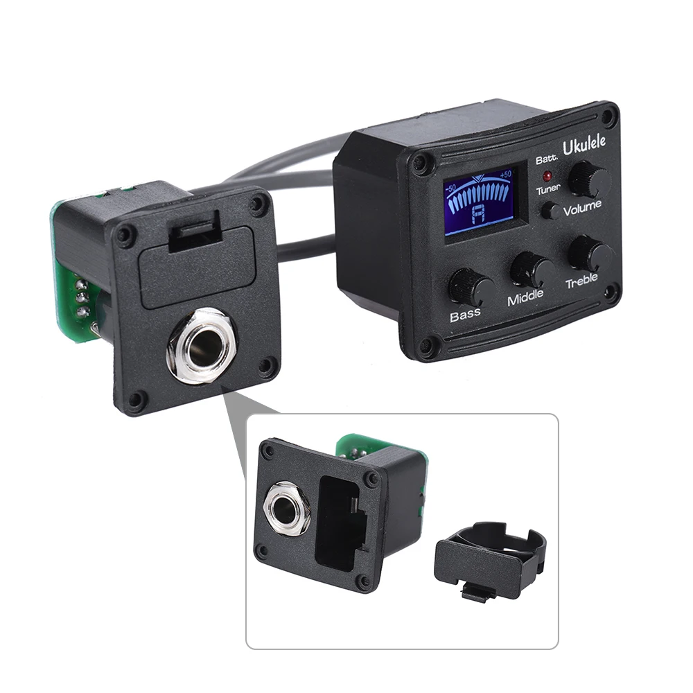 

Ukulele Ukelele Uke Piezo Pickup Preamp 3-Band EQ Equalizer Tuner System with LCD Display