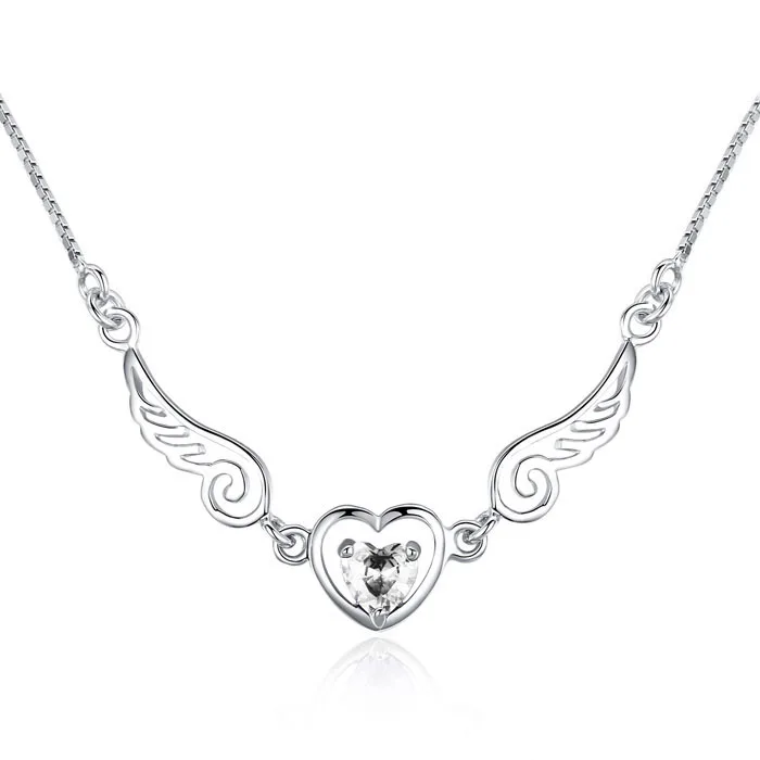 Dream Angels Wings Love Heart ожерелье женский подарок на день рождения 2 цвета 925 Серебряное ожерелье фиолетовый - Окраска металла: white