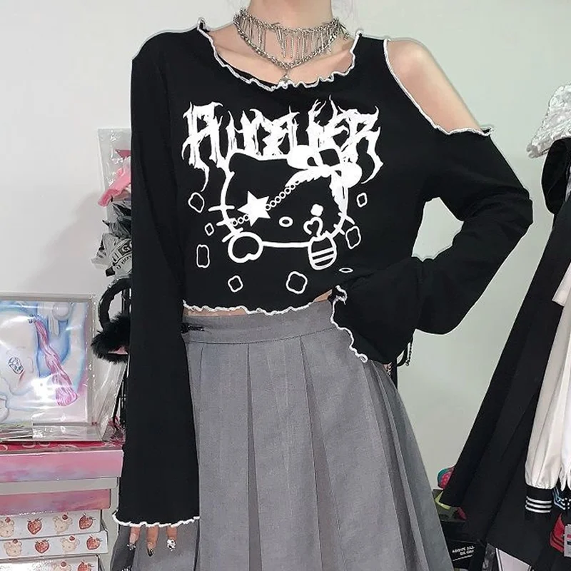 

Emo Gothic Tops Lolita Anime T-shirt Oversized Streetwear Harajuku Fairy Grunge Alt Graphic Tee Helloween Egirl Alt Clothes