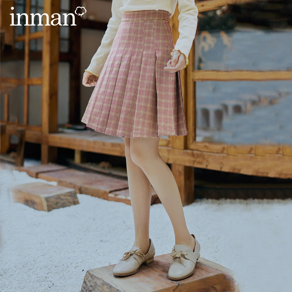 INMAN весенне осенняя плиссированная юбка в стиле ретро со средней талией