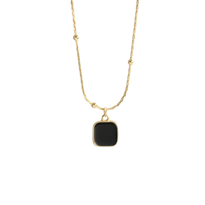 

POTCET Korea 2021 Fashion Trend New Women's Black Square Necklace Pendant Clavicle Chain Personality Retro Jewel Free Shipping