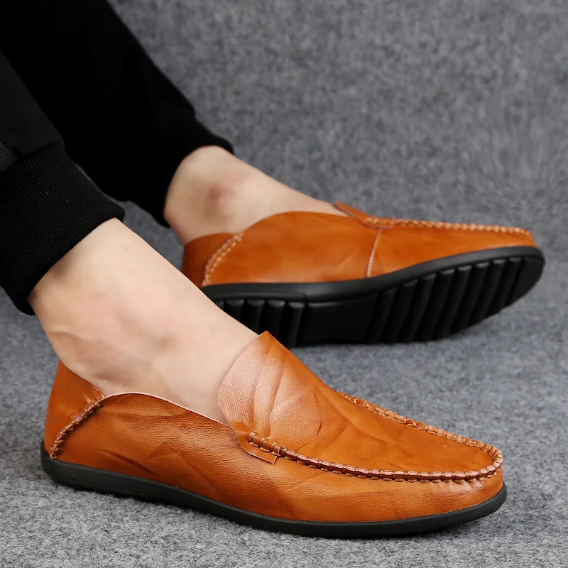 ROMMEDAL Men's Casual Shoes Slip-On Moccasins Split Leather Comfy Lazy Man Driving Walking Breathable Loafer Flats Male | Обувь
