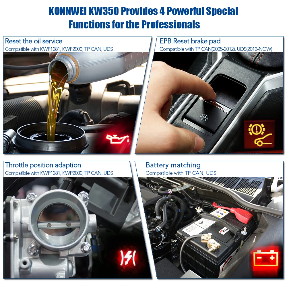 Сканер KONNWEI KW350 Obd2 профессиональный полнофункциональный диагностический сканер
