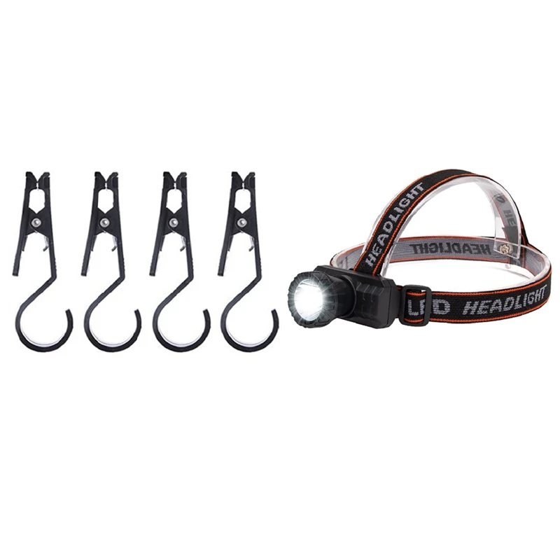 

4Pcs Outdoor Camping Awning Tent Clips Clasp Towels Cups Hanging Hooks With Mini Headlight Flashlight