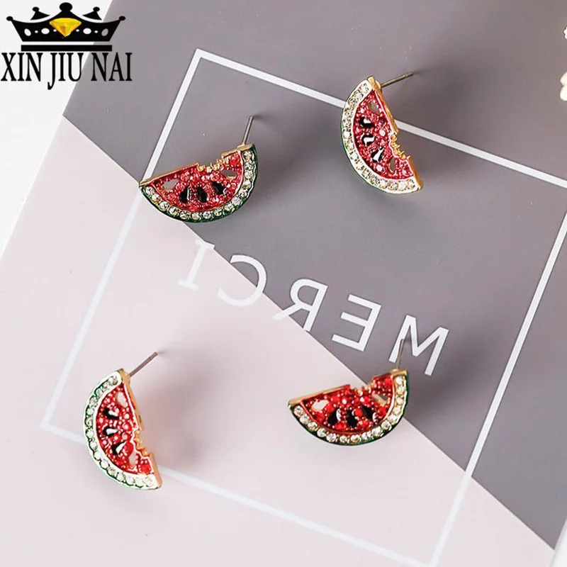 Женские асимметричные серьги в форме арбуза серебро 925 пробы с цветными