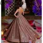 Современное розовое золото, африканские Светоотражающие платья Quinceanera, вышитые бисером кристаллы, блестящее официальное платье с открытой спиной