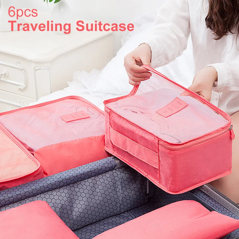 

6pcs Traveling Suitcase Portable Cases Packaging Clothes Storage Bag Waterproof Luggage Organizer Tidy Auto Accessories