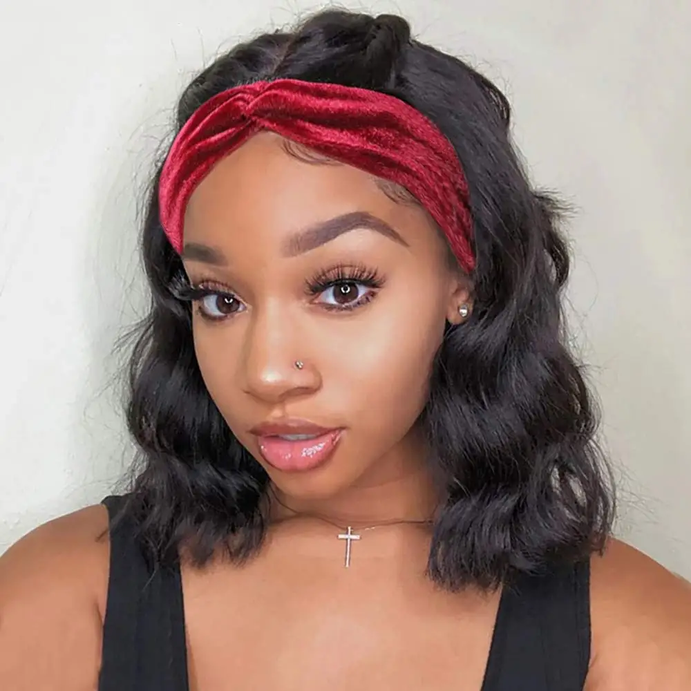 Объемная волна парик с оголовьем синтетический головной повязкой для черный Для