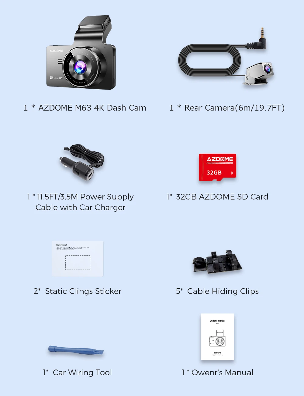 AZDOME M63 Dash Cam Dual Lens 4K UHD Recording Car Camera DVR Night Vision WDR Built-In GPS Wi-Fi G-Sensor Motion Detection | Автомобили и
