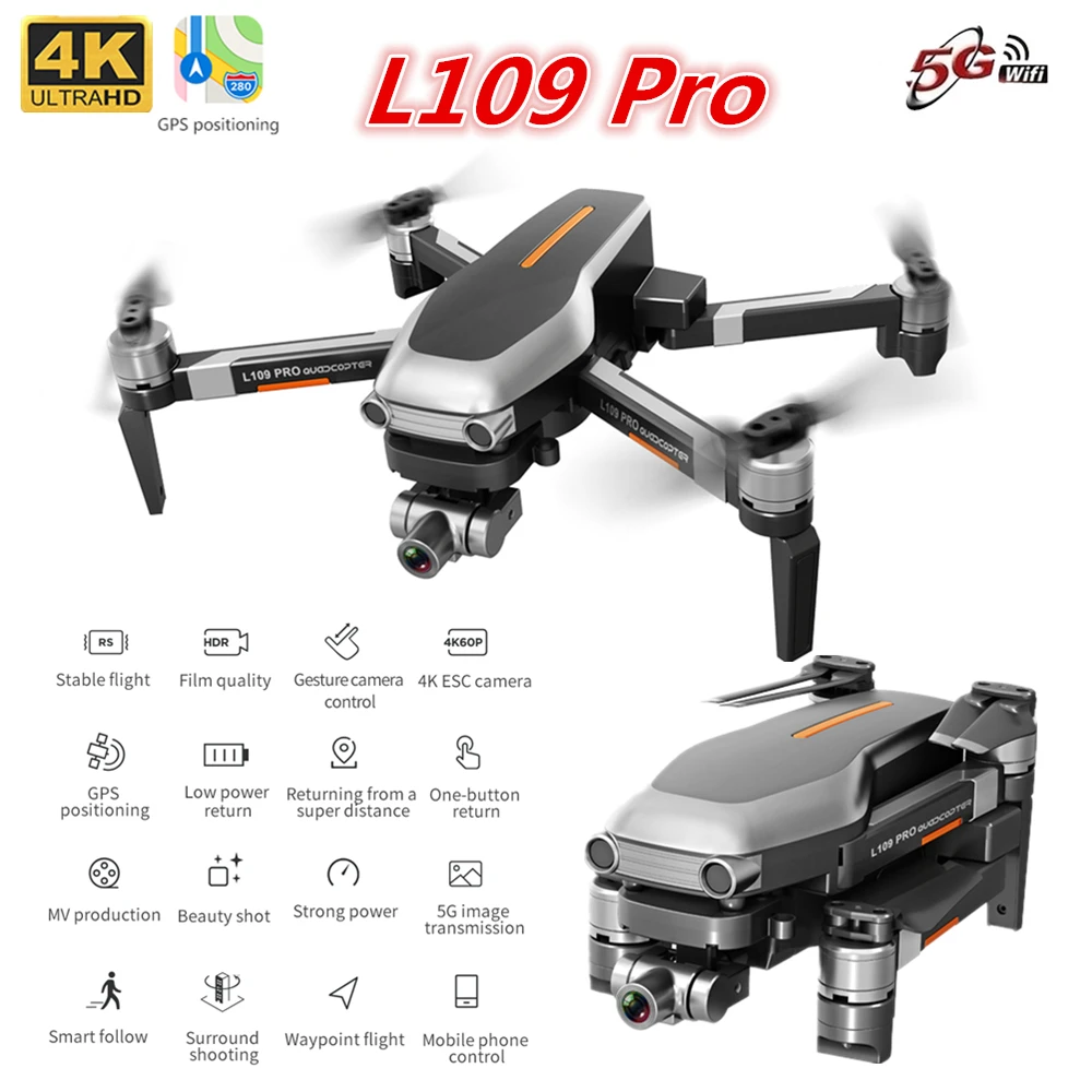 Дрон L109S/L109 Pro радиоуправляемый GPS квадрокоптер с камерой 4K 2 осевой