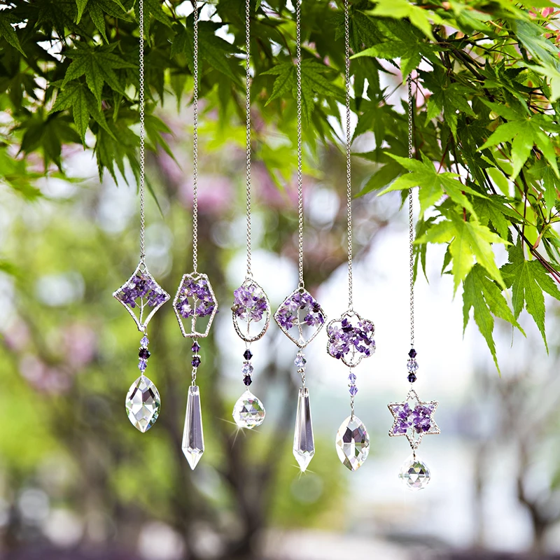 hd rainbow maker crystal tree of life suncatcher healing hanging chakra glass pendant decor for home window car garden 6pcs free global shipping