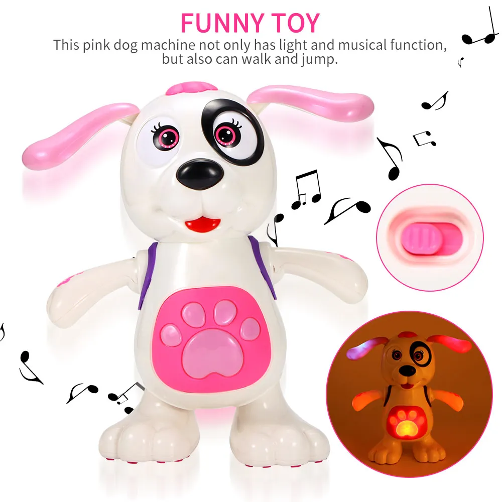

Montessori Toys Pink Light And Music Dog Creative Light Up LED Dog Toy Luminous Cute Dog Toy For Kids Doll Baby Birthday