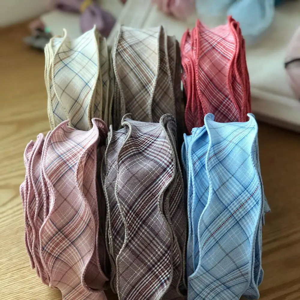 

21m Cotton Ribbon Roll Grid Pattern With Hard Wave Edge For Autumn Hairpins Hairbows Diy Ribbon 40mm New Arrival