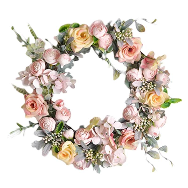 

Artificial Rose Flower Wreath Window Door Hanging Garland Christmas Wall Ornament Wedding Bridal Wreath Decor