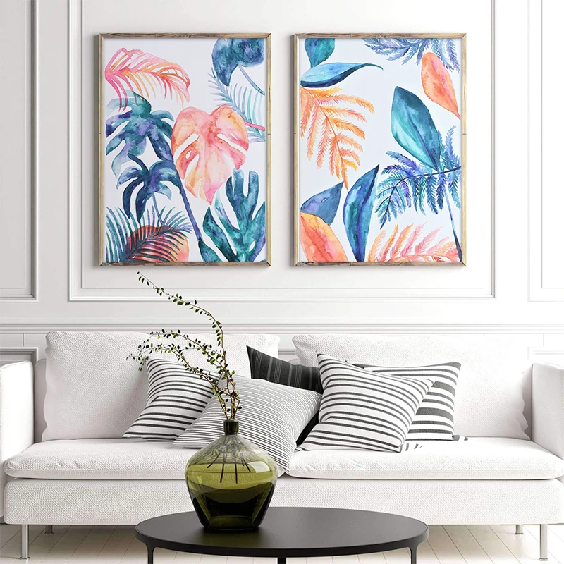 Скандинавские растения акварельные листья холст постеры и печать настенные