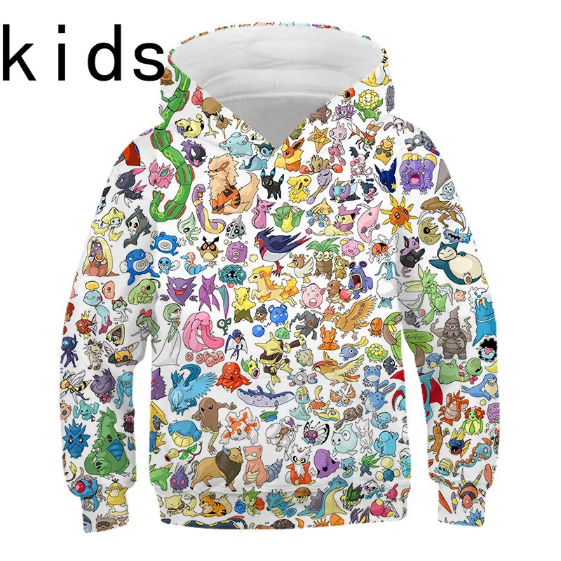 

2021 Kids 3D printing Hoodie Pikachu Sweatshirt Long Sleeve Children Cloth Boys Girl Cool Cute Tops 4-14T