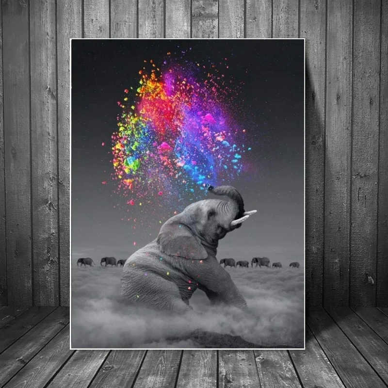 

Nordic Home Animal Decorative Painting Beauty Dreamy Creative Watercolor Forest Walking Elephant Poster Home Wall Decor Pictures