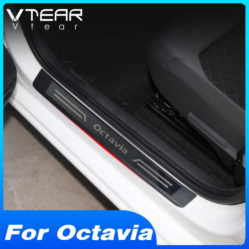 

Vtear for Skoda Octavia A7 Door Sill Guard Sticker Film Anti Scratch kick styling protector pedal strip cover accessories 2017