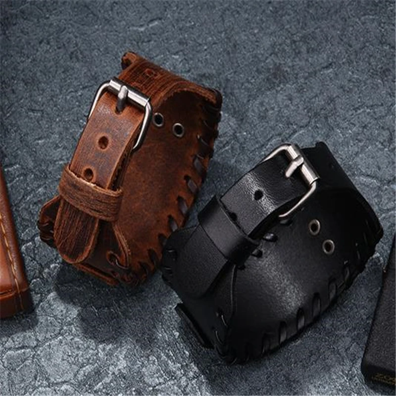 

Cos Retro Punk Men's and Women's Pirate Compass Wide Leather Bracelet Adult Play Cool Personality Game Belt