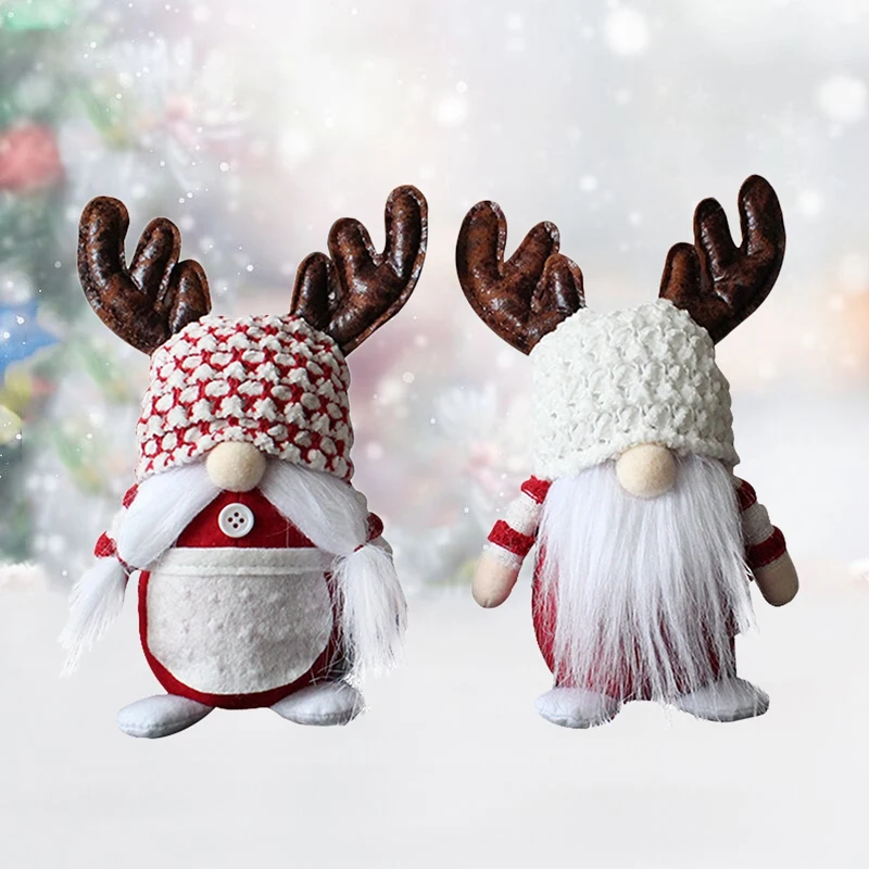 

Christmas Faceless Doll Ornaments Antlers Old Man Doll White Beard Dwarf Standing Doll Show Window Home Ornament