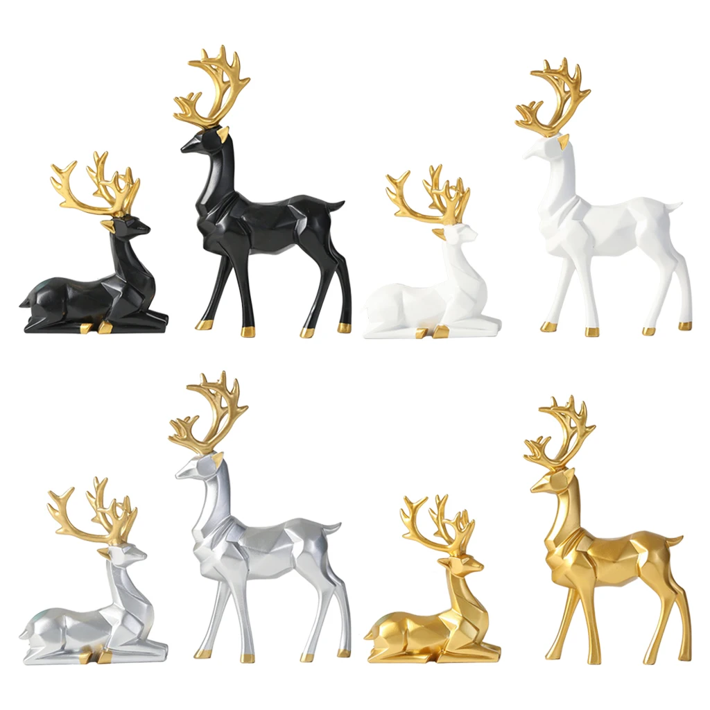 

2pcs Resin Deer Statue Home Office Decor Animal Figurine Deer Decorations