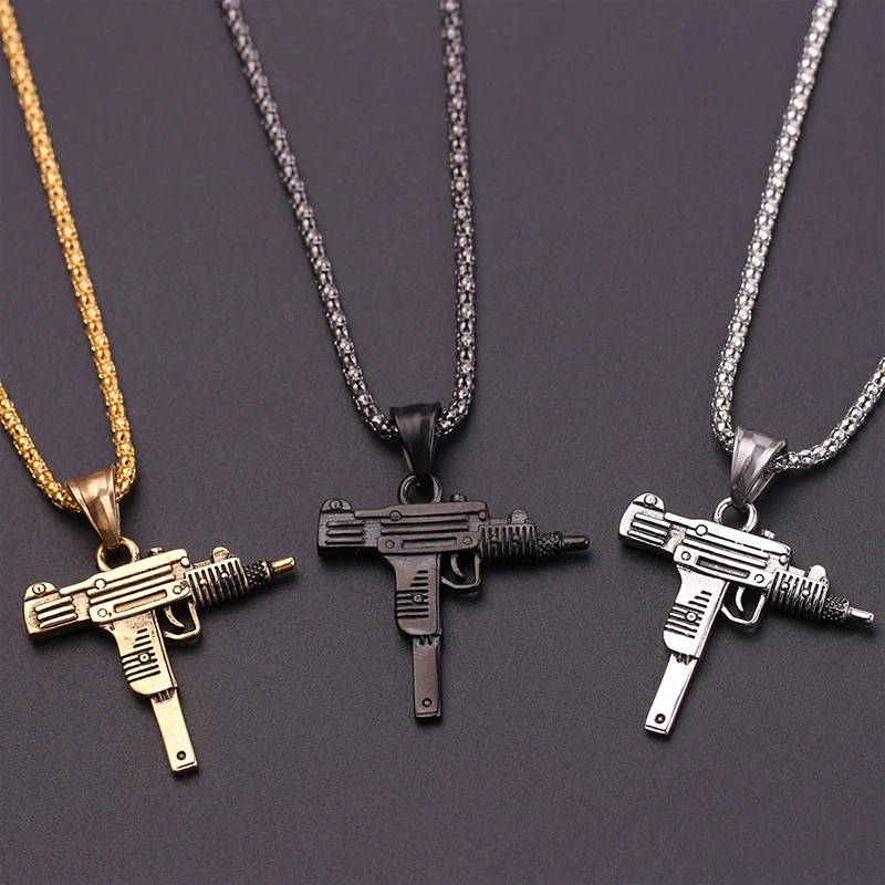 Personality Uzi Gun Shaped Pendant Necklace For Women Men Night Club Bar Party Accessory Gothic Male Punk Hip hop Chain Jewelry | Украшения