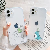 cute dinosaur creativity transparent phone case for iphone 13 12 11 pro xs max xr se 2 8 7 plus camera protect soft clear cover