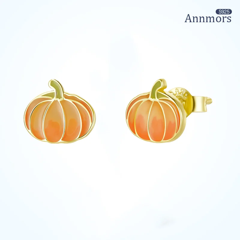 

Halloween Golden Pumpkin Stud Earrings 925 Sterling Silver Festival Ear Piercing Stud Earrings Cute Women Jewelry Accessory Gift
