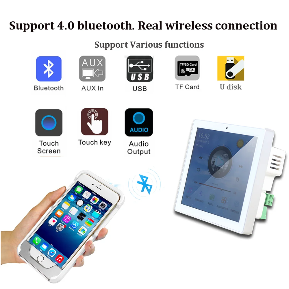 Android домашний аудио PA фоновая музыка Bluetooth wifi сенсорный экран 2 канала 25 Вт Настенный Усилитель Поддержка 2-4 динамика