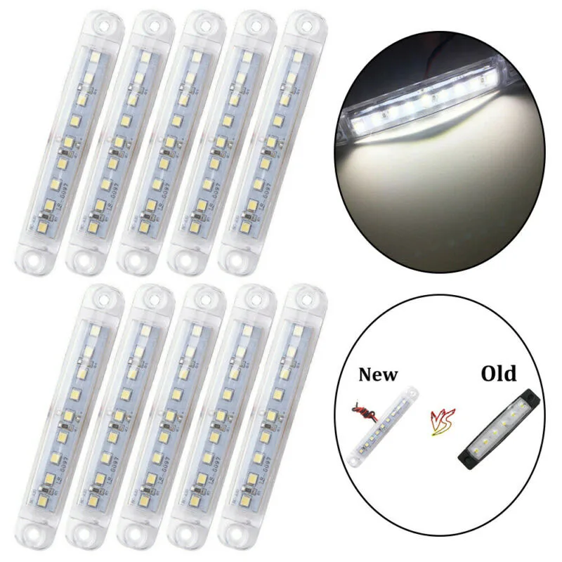 10pcs White 9 LED Car Side Lights Marker Tail Turn Signal Lamp Waterproof Indicator Trailer Truck Light System | Автомобили и