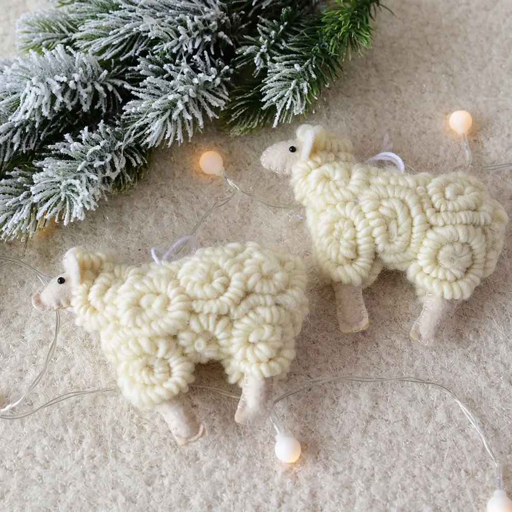 1PC Cute White Sheep Christmas Tree Pendant Xmas Tree Hanging Ornament Christmas Decoration Knitting Toy#T2