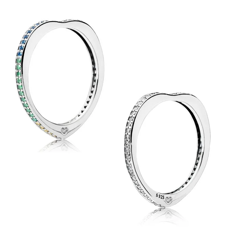 

2 Colors Arcs of Love Rings for Women Paved Zircon Heart Shape Women Rings 925 Sterling Silver Jewelry Girls Ring Accessories